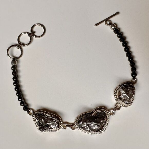 Vintage Meteorite & Black Spinel Bracelet 7" - 8" in Sterling Silver D’Joy NIB - Picture 6 of 14